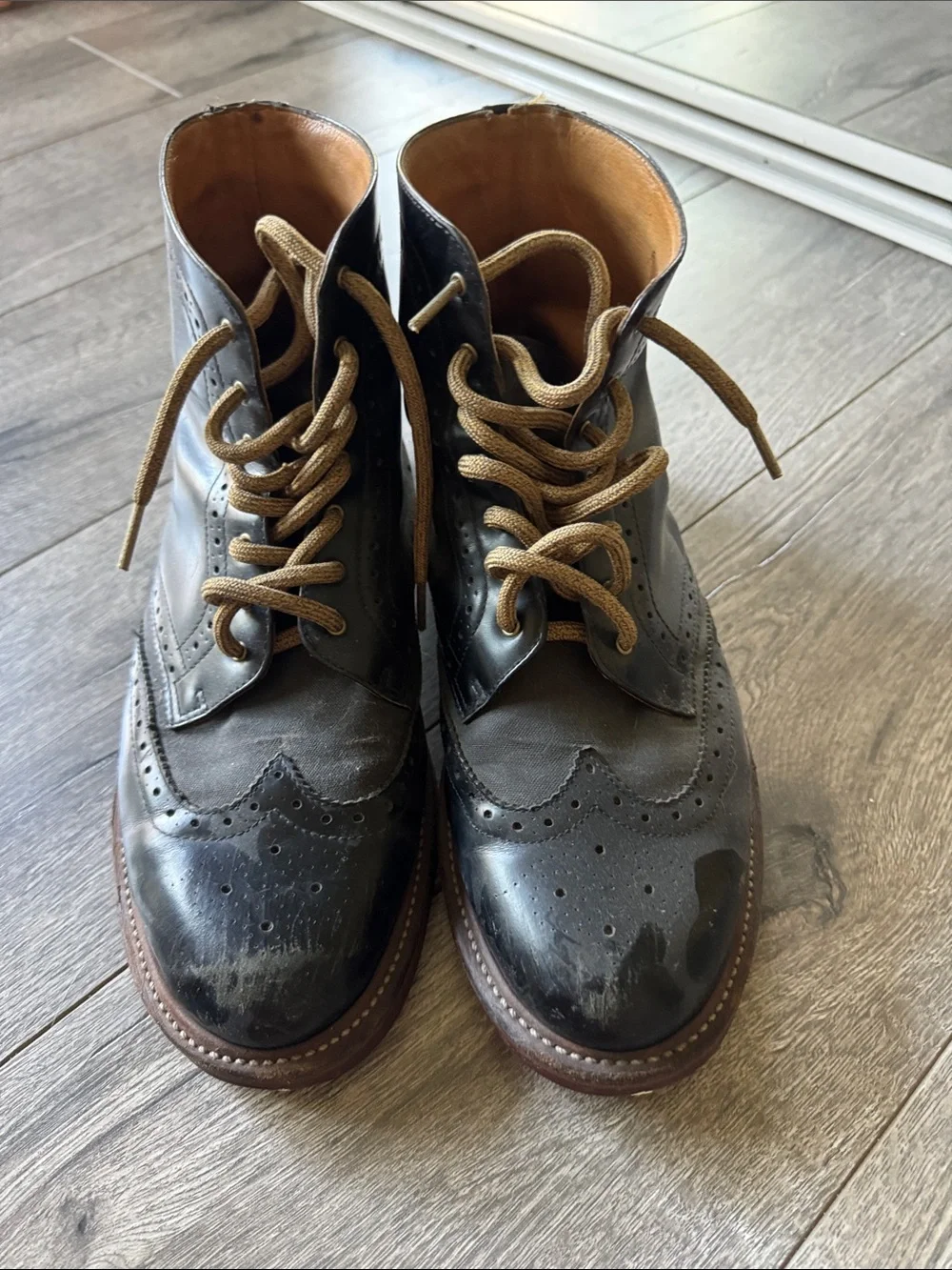 Dr. Martens Black Leather Chukka Brogue Boots with Tan Laces